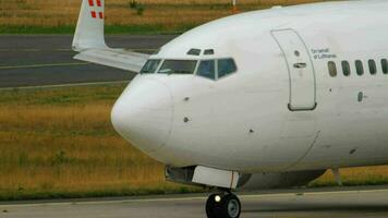 FRANKFURT AM MAIN, GERMANY JULY 17, 2017 - PrivatAir Germany Boeing 737 Business Jet D AWBB, taxiing to runway 18. Fraport, Frankfurt, Germany video