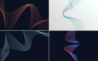 Set of 4 geometric wave pattern background Abstract waving line vector