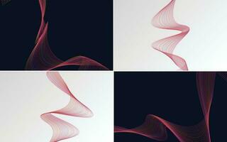 Set of 4 geometric wave pattern background Abstract waving line vector