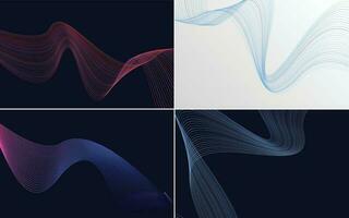 Set of 4 geometric wave pattern background Abstract waving line vector