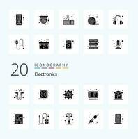 20 Electronics Solid Glyph icon Pack like energy home energy electric draw vector