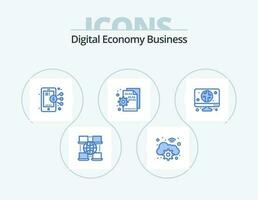 Digital Economy Business Blue Icon Pack 5 Icon Design. computer. setting. business. page. codding vector