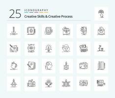 Creative Skills And Creative Process 25 Line icon pack including file. portfolio. draw. files. sale vector