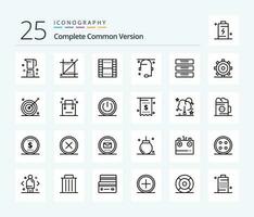 Complete Common Version 25 Line icon pack including help. communication. tool. ux. film vector