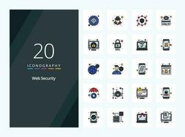 20 web seguridad línea lleno icono para presentación vector