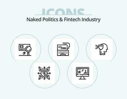 Naked Politics And Fintech Industry Line Icon Pack 5 Icon Design. computer. fintech industry. cryptocurrency. reform. income vector