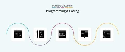 programación y codificación glifo 5 5 icono paquete incluso computadora. aplicación archivo. php. desarrollar vector