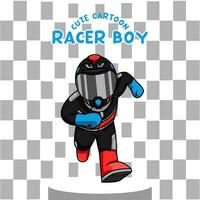 Cute Cartoon racer boy wearing helmet and racing suit vector