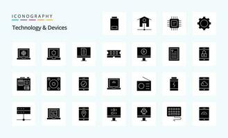 paquete de iconos de glifo sólido de 25 dispositivos vector