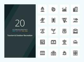 20 Tourism And Outdoor Recreation Outline icon for presentation vector