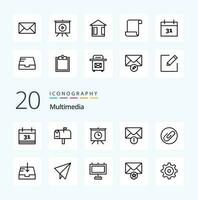 20 Multimedia Line icon Pack like buffer mail document inbox date vector