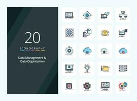 20 Data Management And Data Organization line Filled icon for presentation vector