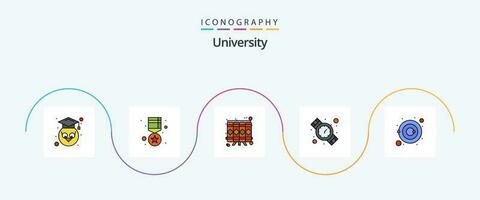 Universidad línea lleno plano 5 5 icono paquete incluso galaxia. documento. mirar. mano reloj vector