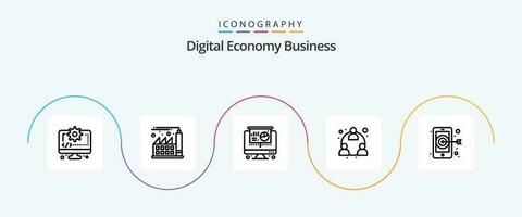 digital economía negocio línea 5 5 icono paquete incluso . objetivo. proyector. digital. mlm vector