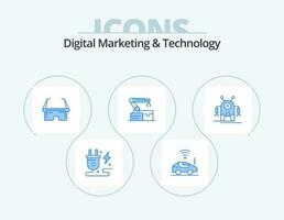 Digital Marketing And Technology Blue Icon Pack 5 Icon Design. robotic. technology. virtual. arm. atoumated vector