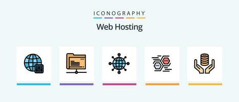 web hospedaje línea lleno 5 5 icono paquete incluso servidor . datos . almacenamiento . cerrar con llave. creativo íconos diseño vector