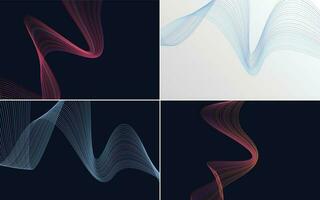 Set of 4 geometric wave pattern background Abstract waving line vector