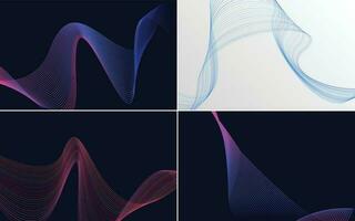 Set of 4 geometric wave pattern background Abstract waving line vector