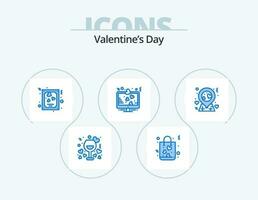 Valentines Day Blue Icon Pack 5 Icon Design. love sign. lcd. shopping. heart. valentines vector