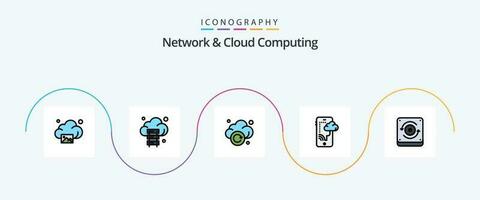 Network And Cloud Computing Line Filled Flat 5 Icon Pack Including speaker. technology. cloud. mobile. cloud vector