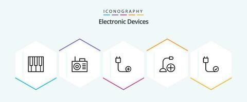 Devices 25 Line icon pack including cord. computers. devices. hardware. devices vector