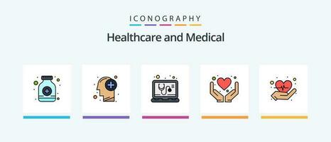 Medical Line Filled 5 Icon Pack Including . medical room. stethoscope. hospital bed. medicine. Creative Icons Design vector