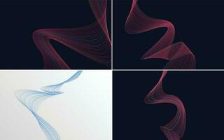 Set of 4 geometric wave pattern background Abstract waving line vector