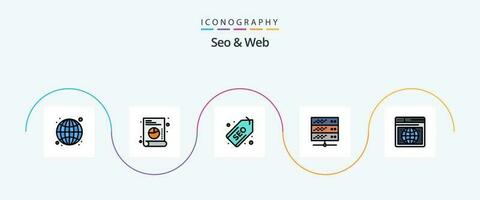 Seo and Web Line Filled Flat 5 Icon Pack Including webpage. seo. tag. web. network server vector