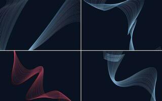 Set of 4 geometric wave pattern background Abstract waving line vector