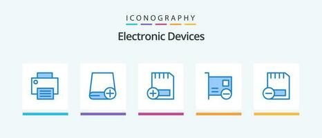 Devices Blue 5 Icon Pack Including devices. card. drive. hardware. computers. Creative Icons Design vector