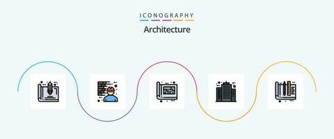 arquitectura línea lleno plano 5 5 icono paquete incluso edificio. arquitecto. hombre. impresión. piso vector