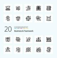 20 Business And Teamwork Line icon Pack like structure career strategy search business vector