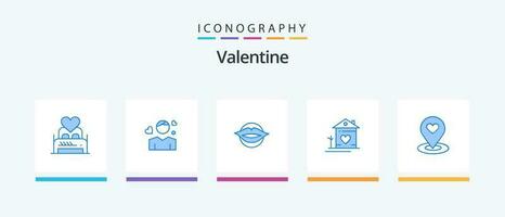Valentine Blue 5 Icon Pack Including house. beauty. avatar. face. mouth. Creative Icons Design vector