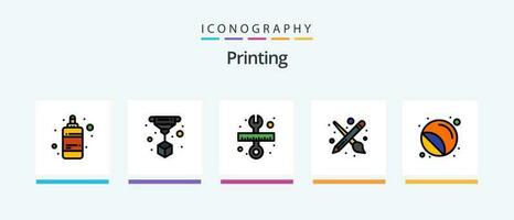 Printing Line Filled 5 Icon Pack Including print. d printing. catalogue. sketch. printing. Creative Icons Design vector