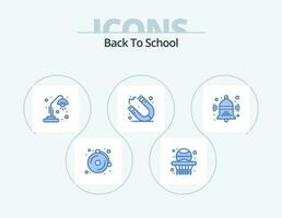 espalda a colegio azul icono paquete 5 5 icono diseño. educación. escuela. escritorio lámpara. campana. imán vector