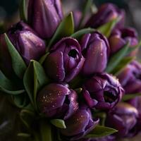 Purple tulip wedding bouquet flower background. AI Generated photo