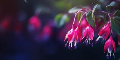 Fuchsia pink flower copy space blurred background, AI Generated photo