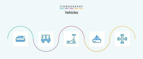 Vehicles Blue 5 Icon Pack Including cross. vehicles. lift truck. ship. boat vector