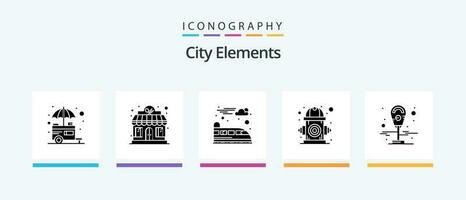 City Elements Glyph 5 Icon Pack Including machine. life. store. environment. city. Creative Icons Design vector