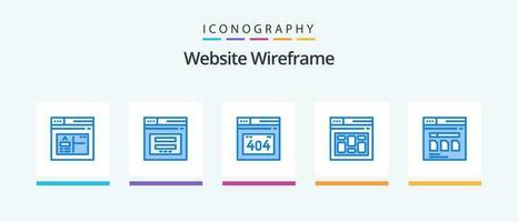 Website Wireframe Blue 5 Icon Pack Including web. page. email. page. database. Creative Icons Design vector