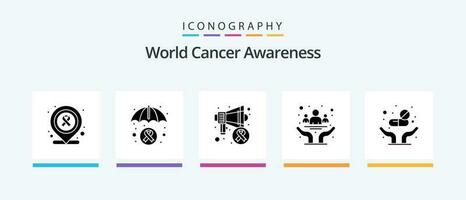 mundo cáncer conciencia glifo 5 5 icono paquete incluso pastillas salud. conciencia. día. cáncer. creativo íconos diseño vector