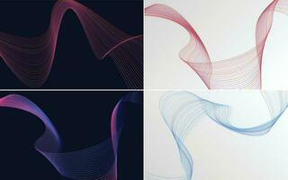 Set of 4 geometric wave pattern background Abstract waving line vector