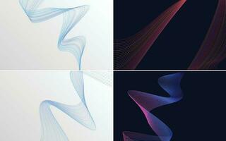 Set of 4 geometric wave pattern background Abstract waving line vector