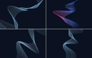 Set of 4 geometric wave pattern background Abstract waving line vector