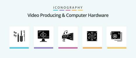 Video Producing And Computer Hardware Glyph 5 Icon Pack Including device. compter. installation. cooler fan. hardware. Creative Icons Design vector