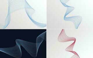 Set of 4 geometric wave pattern background Abstract waving line vector