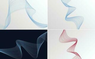 Set of 4 geometric wave pattern background Abstract waving line vector