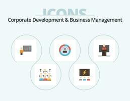 Corporate Development And Business Management Flat Icon Pack 5 Icon Design. chart. graph. brainstorming. thinking. team vector