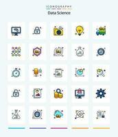 Creative Data Science 25 Line FIlled icon pack  Such As big data. light. data. lamp. secure vector