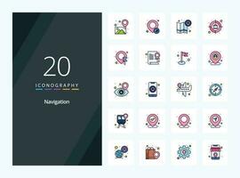 20 Navigation line Filled icon for presentation vector